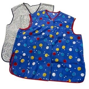 Smock Apron Housecoat Vest Women XL Multicolor Polka Dot Floral Vintage 2pc st